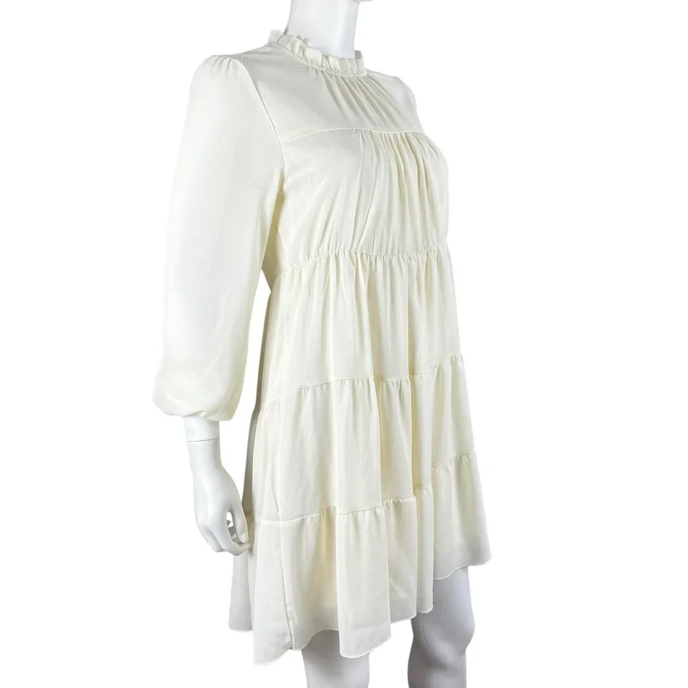 Kirundu Dress Womens Small Long Sleeve Ruffle Mock Neck‎ Tiered Mini Babydoll